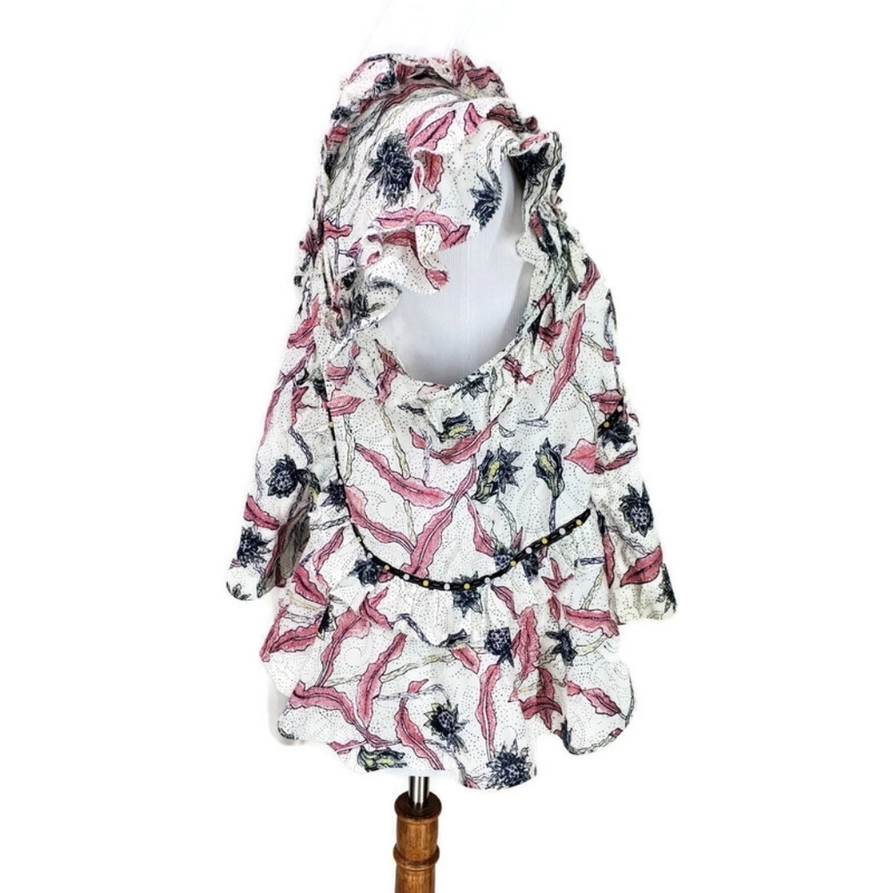 ISABEL MARANT 40 Unice Floral Print Ruffled Top Pink White Black Blouse Ecru - Picture 9 of 16